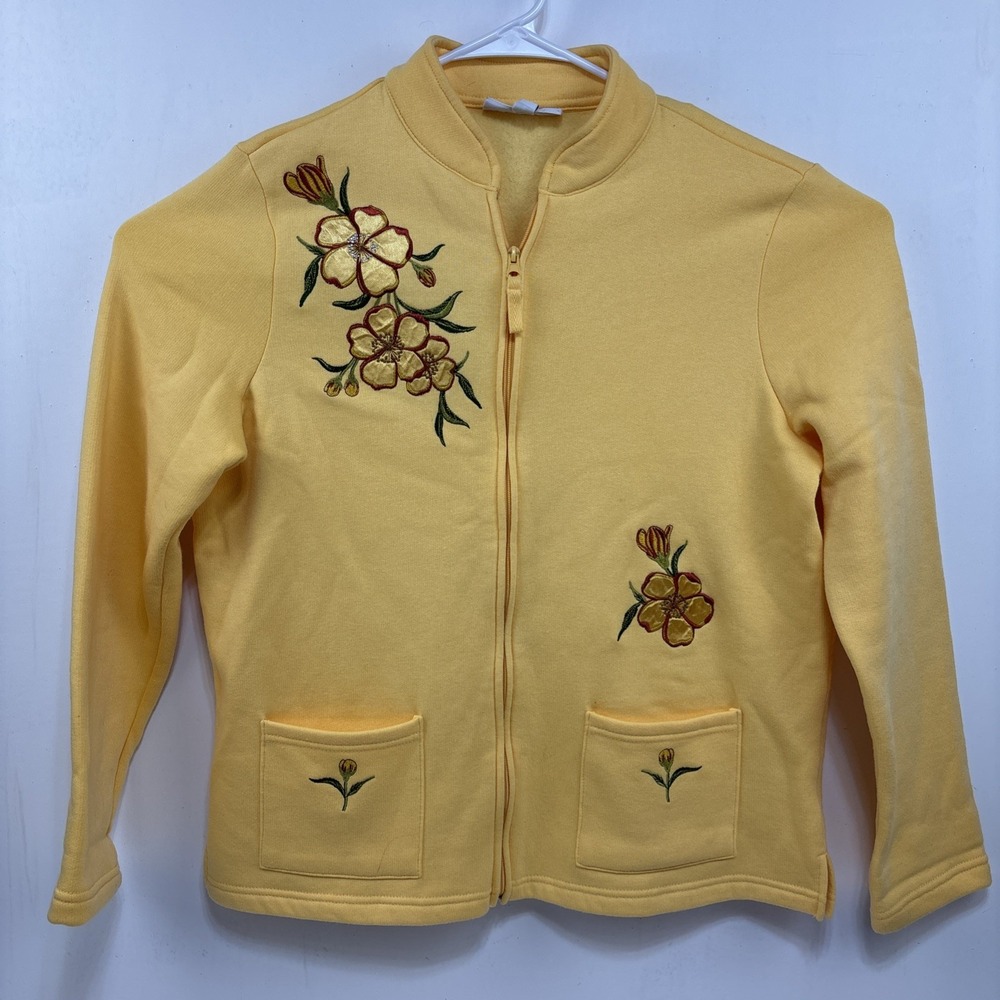 VTG Breckenridge Womens Yellow Embroidered Flower Zip Up Sweatshirt Size‎ L